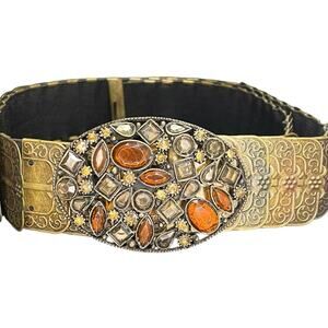 Vintage Women’s Jeweled Snake Fish Scale Metal Elastic Belt 35” Unstretched